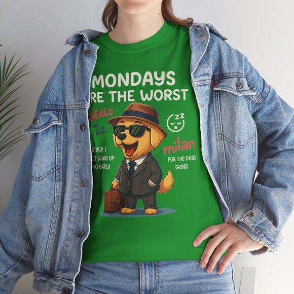 Mondays Are The Worst Funny Dog Business Suit Coffee Lover Work Humor T-Shirt - Picture 2 of 6